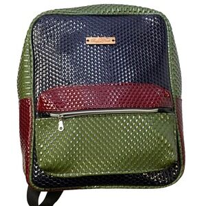 Bag Crush‎ Colorblock Faux Snakeskin Backpack  License Plate Print Lining